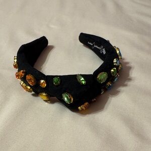 Brianna Cannon Embellished Black Headband with Multicolor Gems